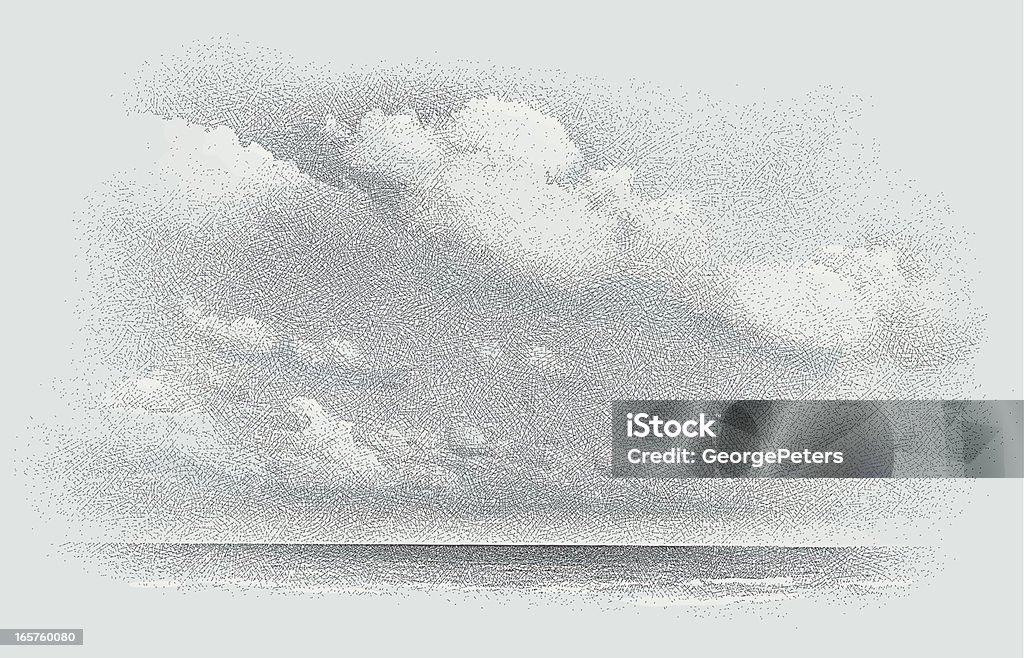 바다 경치를, 구름 풍경 식각 - 로열티 프리 에칭 벡터 아트