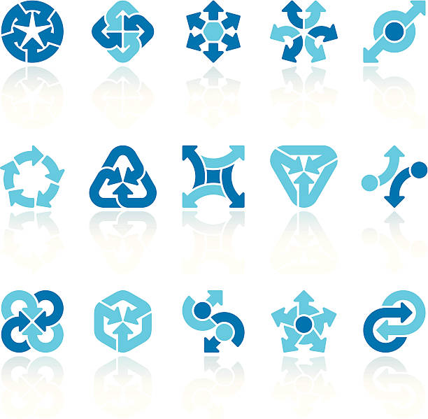 illustrations, cliparts, dessins animés et icônes de flèche signes ensemble bleu x - abstract symbol circle variation