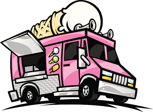 illustrations, cliparts, dessins animés et icônes de camionnette de vendeur de glaces - camionnette de vendeur de glaces