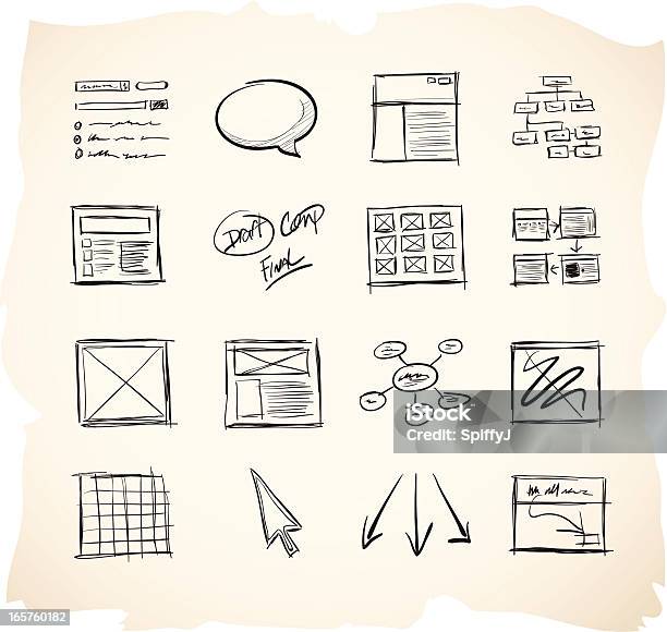 Wireframing Ícones - Arte vetorial de stock e mais imagens de Esboço - Esboço, Desenhar, Balão de conversa online