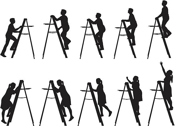 ilustrações de stock, clip art, desenhos animados e ícones de homens e mulheres, escadas de escalada - climbing clambering silhouette men