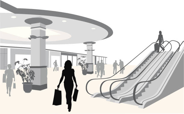 eskalation - einkaufszentrum-innen stock-grafiken, -clipart, -cartoons und -symbole