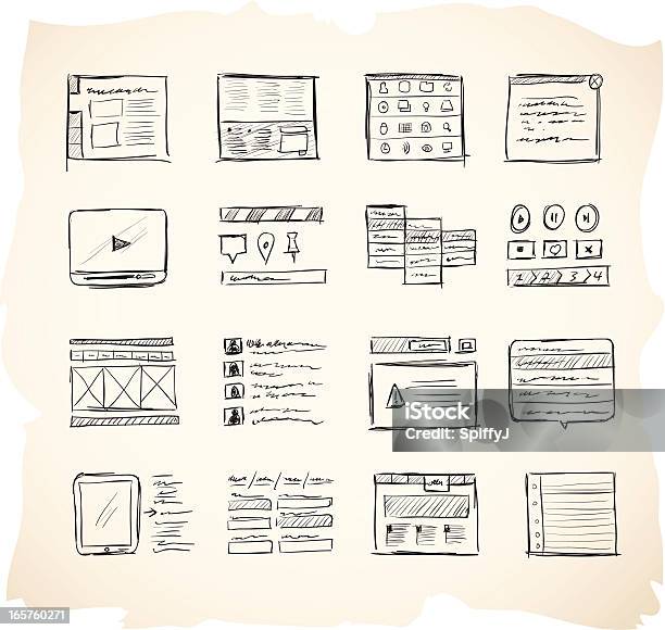 Wireframing 아이콘 2 웹사이트 와이어프레임에 대한 스톡 벡터 아트 및 기타 이미지 - 웹사이트 와이어프레임, 스케치, 웹페이지