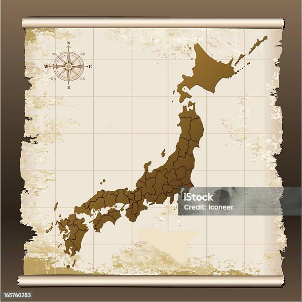 Япония Гранж Карта На Прокрутки — стоковая векторная графика и другие изображения на тему Карта - Карта, Старый, Старинный