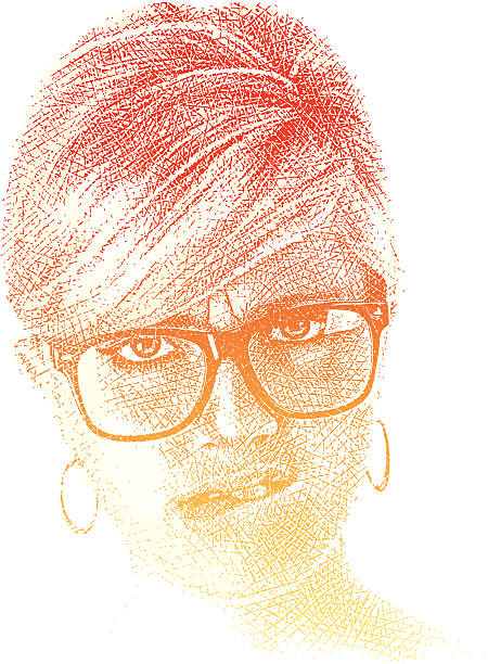 Worried Woman Etching Etching illustration of worried woman biting her lower lip. Lots of great texture. biting lip stock illustrations