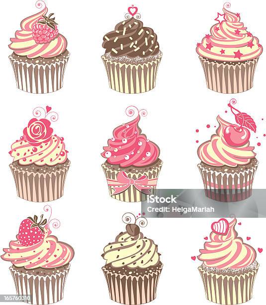 Niedliche Rosa Cupcakes Stock Vektor Art und mehr Bilder von Cupcake - Cupcake, Aufschäumen, Dekoration