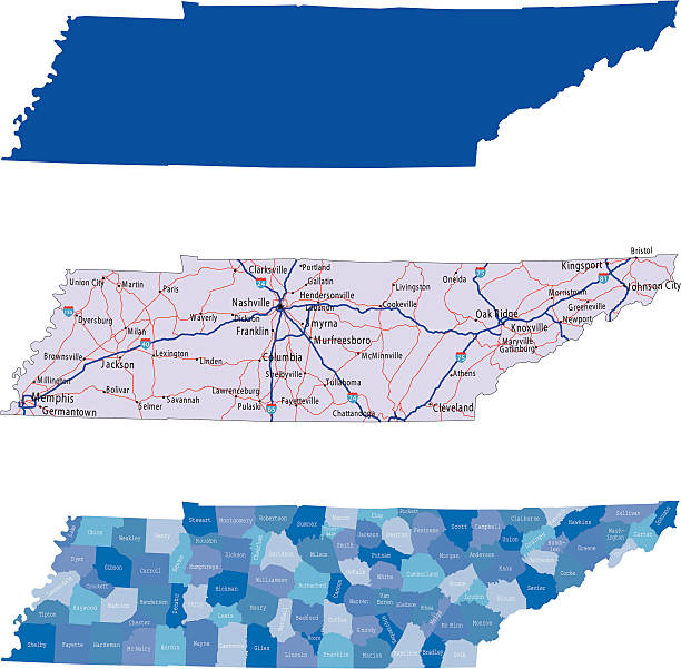Tennessee illustration of Tennessee state map with road map for your design and products. tennessee map stock illustrations
