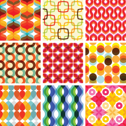 A collection of colorful seamless retro geometric patterns.  All design are seamless and 