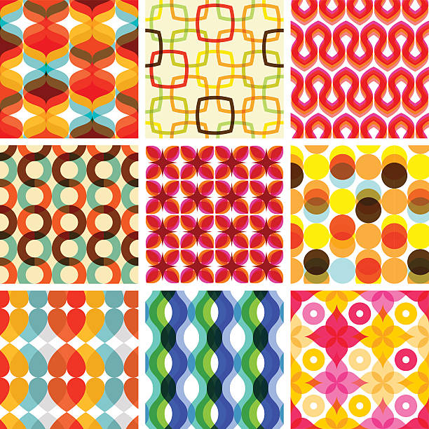 Colorful seamless retro geometric pattern - holiday A collection of colorful seamless retro geometric patterns.  All design are seamless and "pattern swatches" included in file, for your convenient use. green old fashioned vector backgrounds stock illustrations