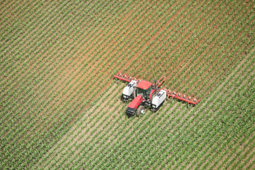 Tractor Applying Liquid Nitrogen Fertilizer to Corn Field