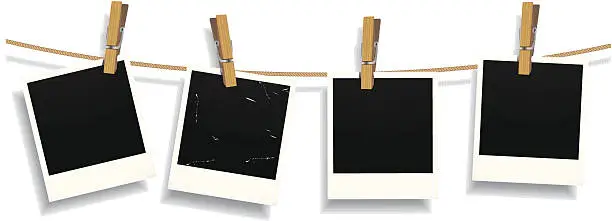 Vector illustration of Photos on a Clotheline