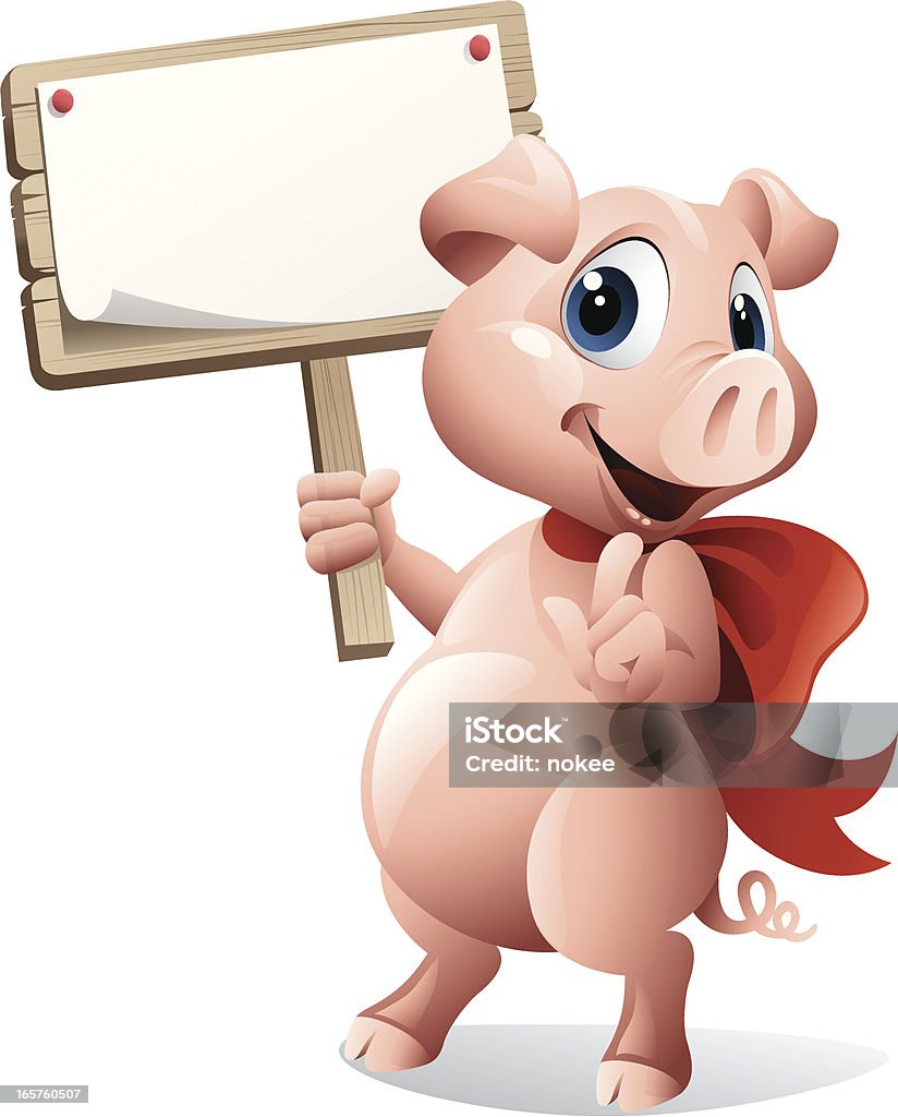 Porco segurando placa - Vetor de Porco royalty-free