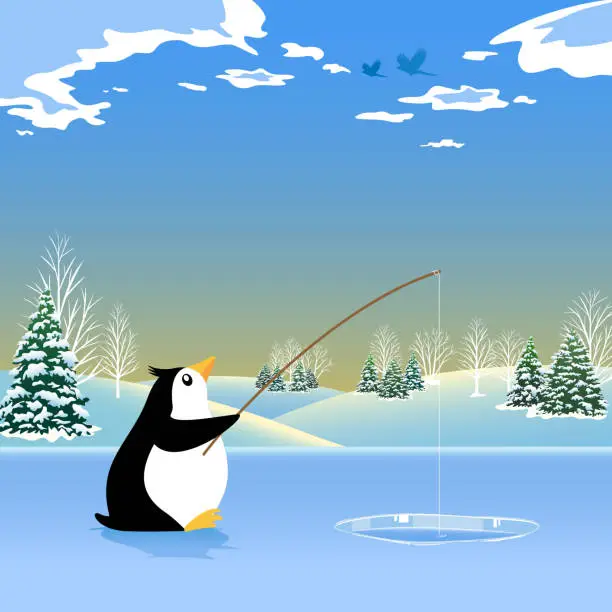 Vector illustration of Fishing Penguin