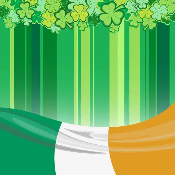 Vector illustration of Irish Flag with Clover Leaf