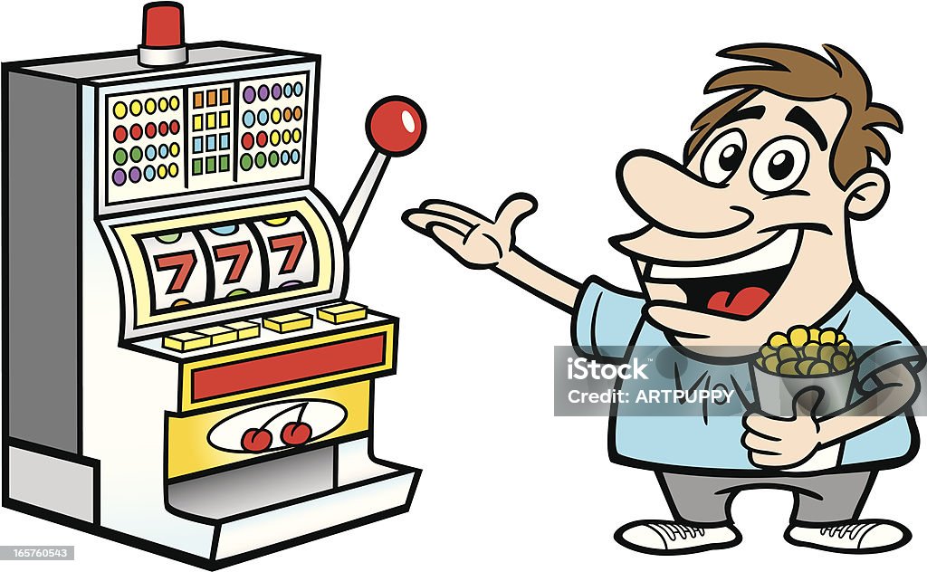 Cartoon Guy With Slot Machine Great illustration of a cartoon guy with a slot machine. Perfect for a gambling or casino illustration. EPS and JPEG files included. Be sure to view my other illustrations, thanks! Cartoon stock vector