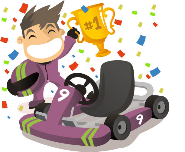 ilustraciones, imágenes clip art, dibujos animados e iconos de stock de go-kart ganador - sport go cart go carting sports race