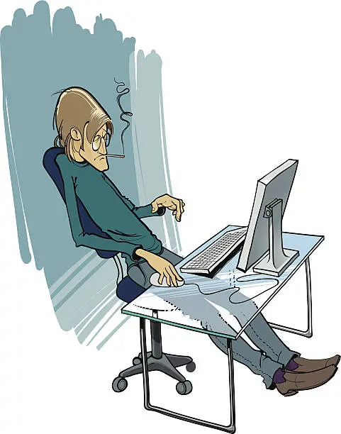Vector illustration of Man working on computer