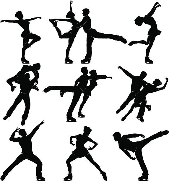 gemischte skating silhouetten - eiskunstlauf stock-grafiken, -clipart, -cartoons und -symbole