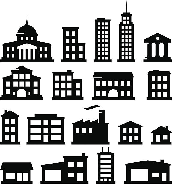 Buildings - Black Series 18 buildings. Vector icons for video, mobile apps, Web sites and print projects. See more in this series. headquarters stock illustrations