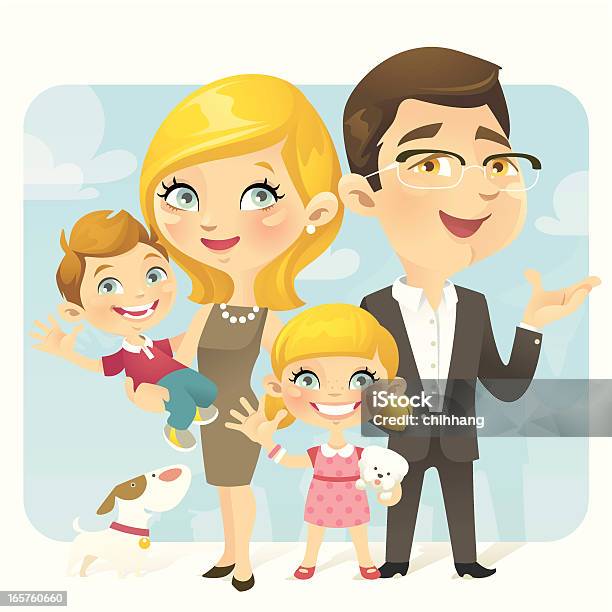 Portret Rodziny - Stockowe grafiki wektorowe i więcej obrazów Blond włosy - Blond włosy, Córka, Syn
