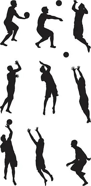 Vector illustration of Men playing beach volleyball
