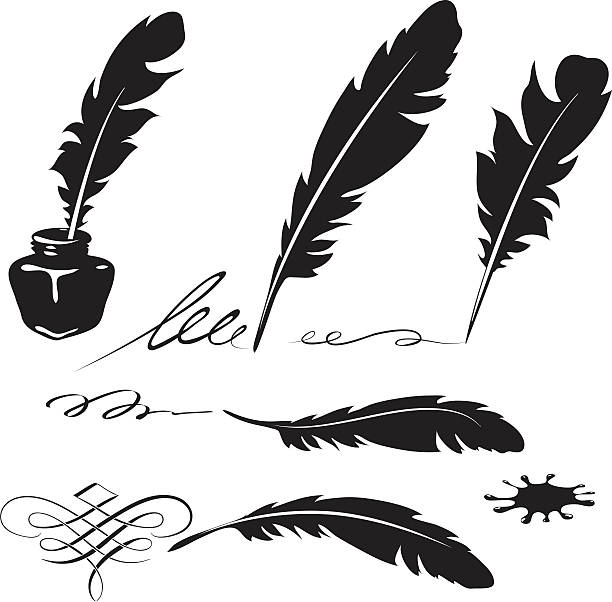 piórko i tusz - silhouette feather vector white stock illustrations