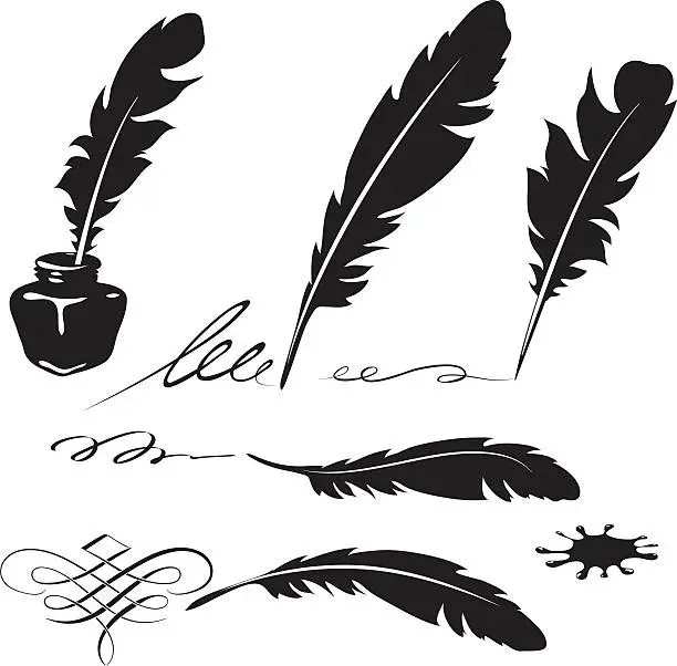 Vector illustration of Feather and ink