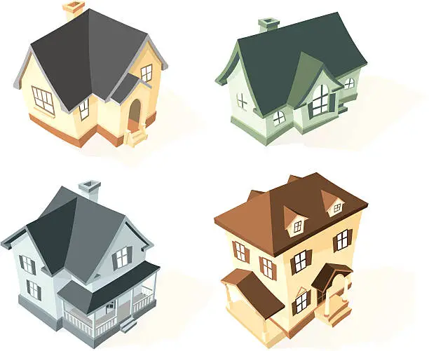 Vector illustration of 3D Cartoon Style Homes