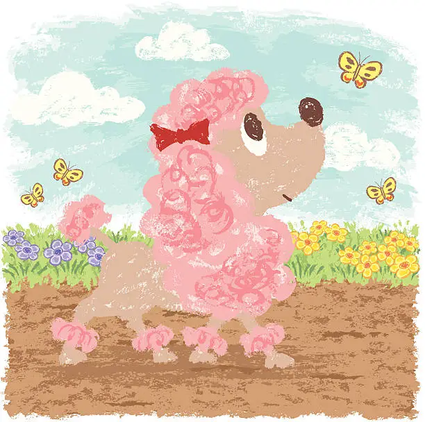 Vector illustration of Poodle and Butterfly