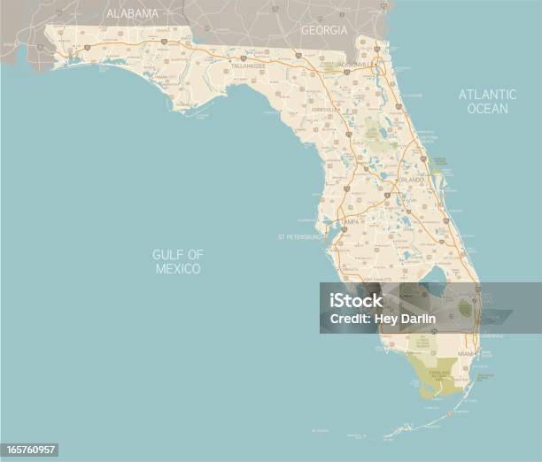 Mapa Do Estado Da Flórida - Arte vetorial de stock e mais imagens de Florida - EUA - Florida - EUA, Mapa, Mapa de Estradas