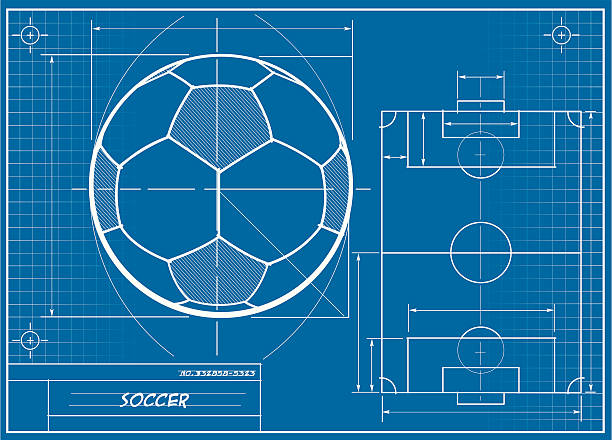 Soccer Ball Blueprint A vector illustration of a soccer ball blueprint.  This is a vector file and this image can be enlarged to any size without distortion or loss of quality. soccer drawings stock illustrations