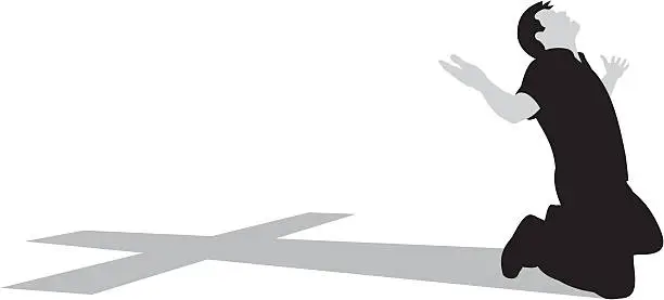 Vector illustration of Kneeling At The Cross