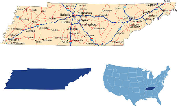 Tennessee road map illustration of Tennessee state road map for your design and products. tennessee stock illustrations