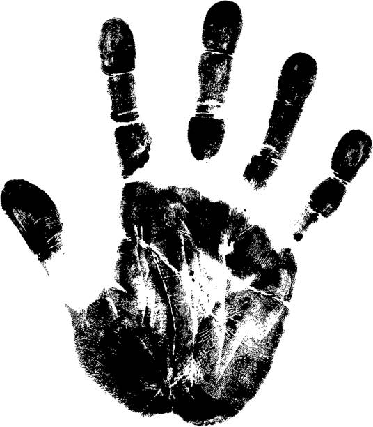 handprint track of vector black handprint. handprint stock illustrations