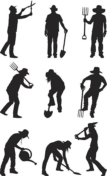 Farmers and gardeners gardening Farmers and gardeners gardeninghttp://www.twodozendesign.info/i/1.png farmer silhouettes stock illustrations