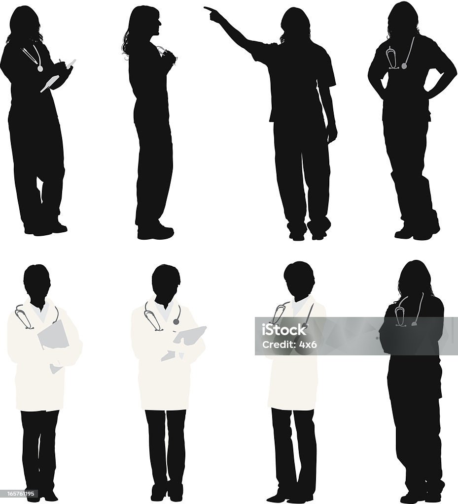 Female doctor and nurses Female doctor and nurseshttp://www.twodozendesign.info/i/1.png In Silhouette stock vector