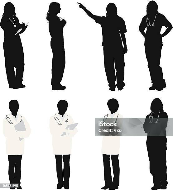Female Doctor And Nurses Stock Illustration - Download Image Now - In Silhouette, Doctor, Nurse