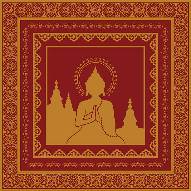 Golden Buddha with Stupas vector art illustration