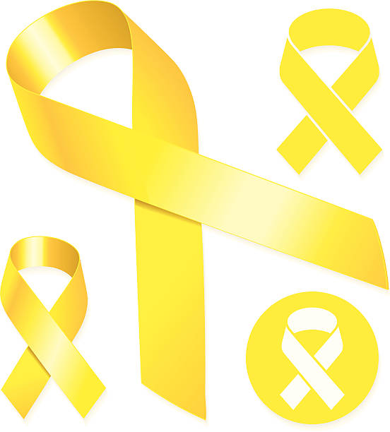 illustrazioni stock, clip art, cartoni animati e icone di tendenza di giallo nastri con terminali lunga e corta - aids awareness ribbon ribbon bow cut out