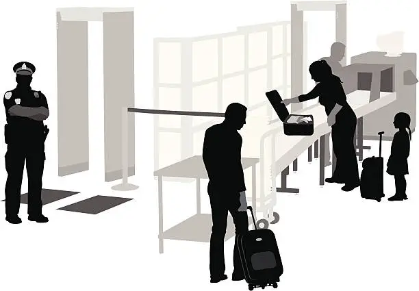 Vector illustration of Airport Security Vector Silhouette
