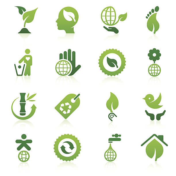 illustrazioni stock, clip art, cartoni animati e icone di tendenza di icone ambientali verde - environmental footprint