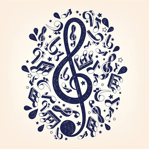 ilustrações, clipart, desenhos animados e ícones de doodle illustrarion clave de sol - musical note treble clef music three dimensional shape