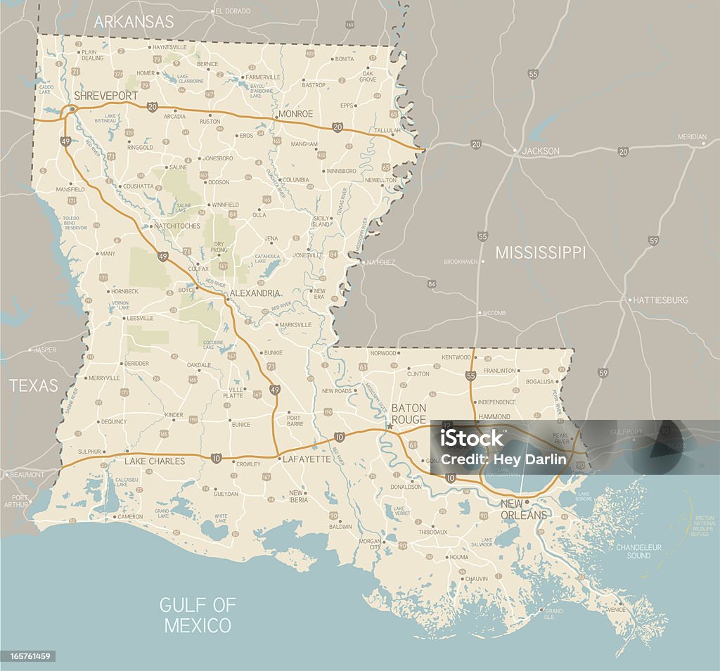 Mapa de Louisiana - arte vectorial de Luisiana libre de derechos