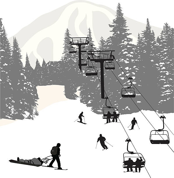 skirescue - mountain skiing ski lift silhouette stock illustrations