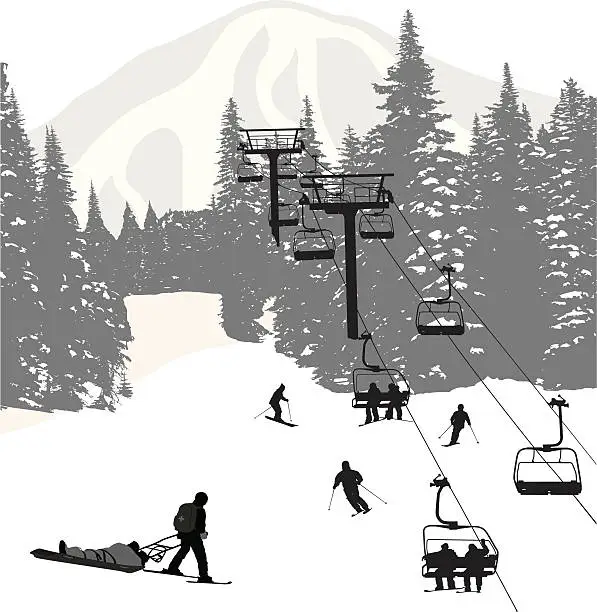 Vector illustration of Ski Rescue Vector Silhouette