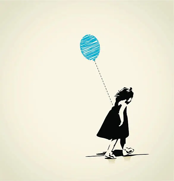 Vector illustration of Girl with blue balloon