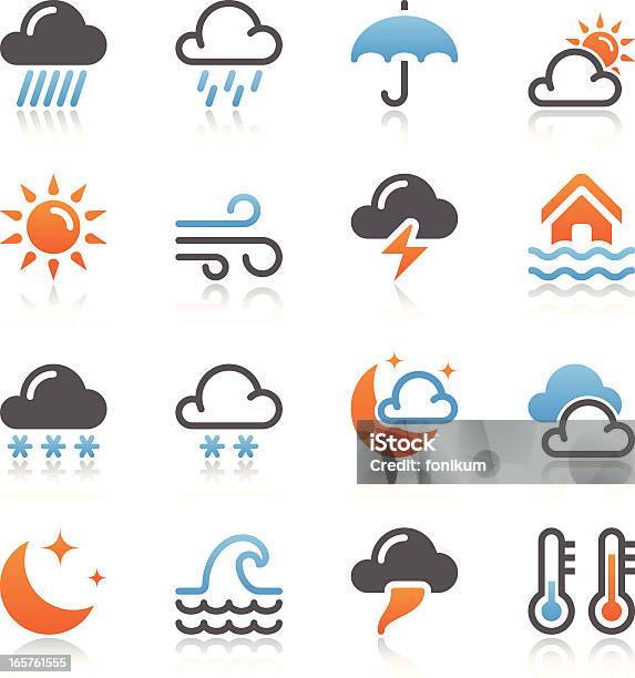 Icone Meteo - Immagini vettoriali stock e altre immagini di Tempo atmosferico - Tempo atmosferico, Clima, Fiocco di neve