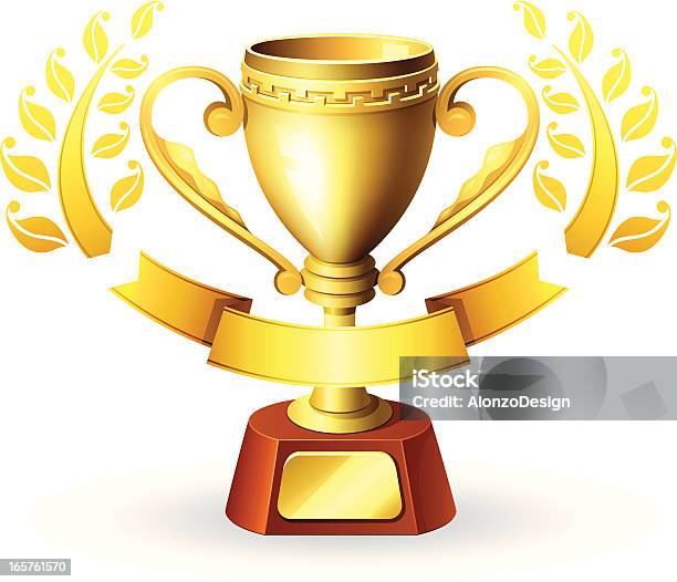Gold Cup С Баннера И Лорел — стоковая векторная графика и другие изображения на тему Блестящий - Блестящий, Векторная графика, Выигрывать