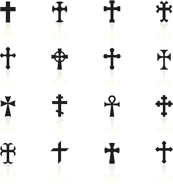 Black Symbols - Crosses Simple black icons representing different cross models. crucifix illustrations stock illustrations