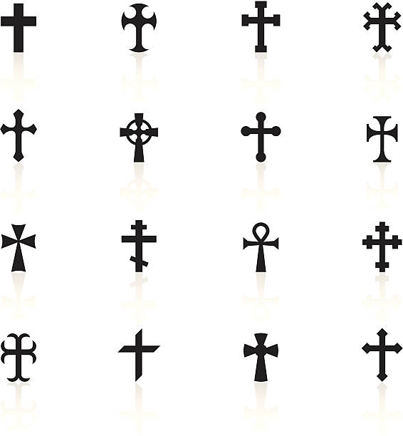 Black Symbols - Crosses Simple black icons representing different cross models. spiritual warfare stock illustrations